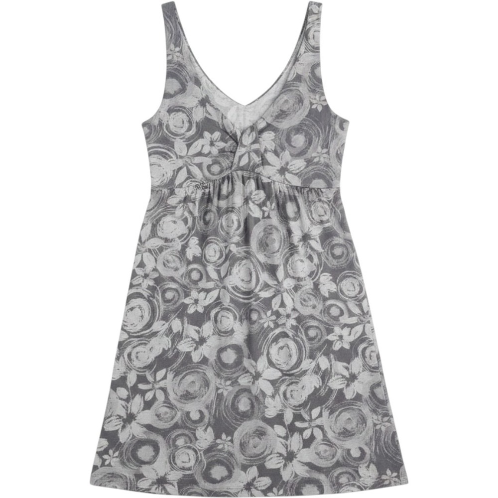 Fresh Produce Floral Swirl Empire Waist Dress M Grey Sleeveless V-Neck Boho